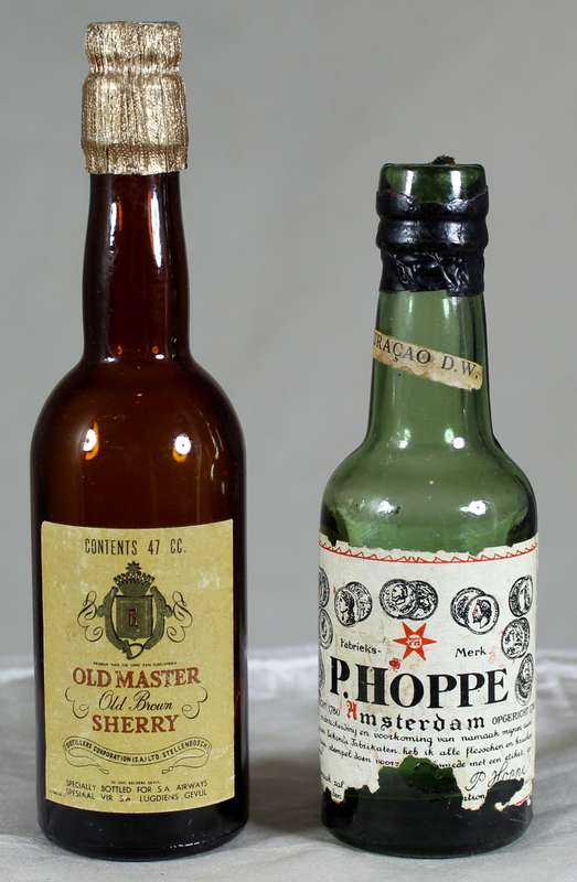 Mini liquor bottle - Empty - Pair of Old Master Sherry & P Hoppe bottles