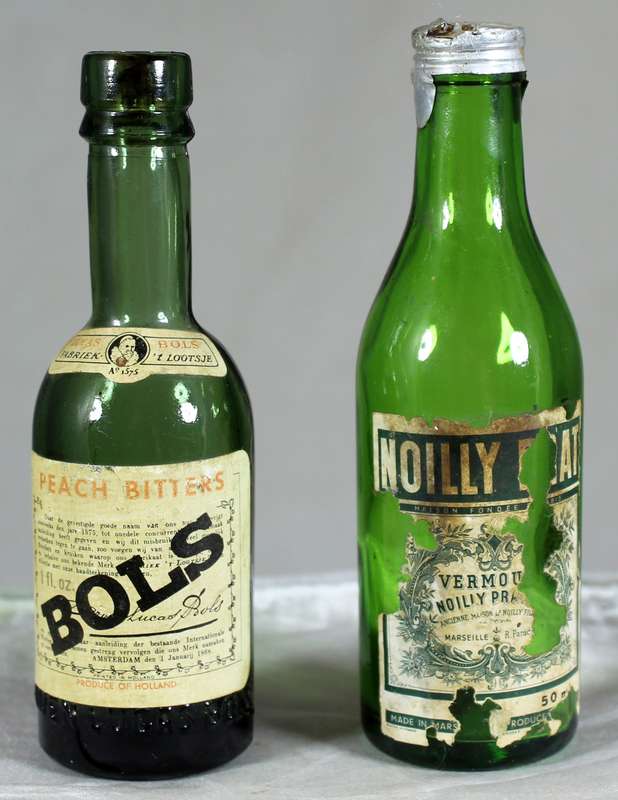 Mini liquor bottle - Empty - Pair of Bols & Noilly Prat bottles