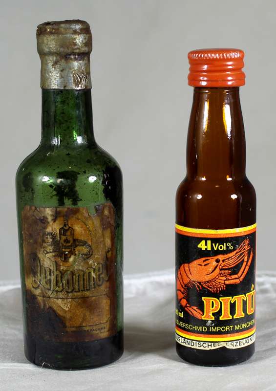 Mini liquor bottle - Empty - Pair of Pitu & Dubonnet bottles