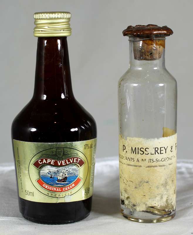 Mini liquor bottle - Empty - Pair of Cape Velvet & P Misserey bottles