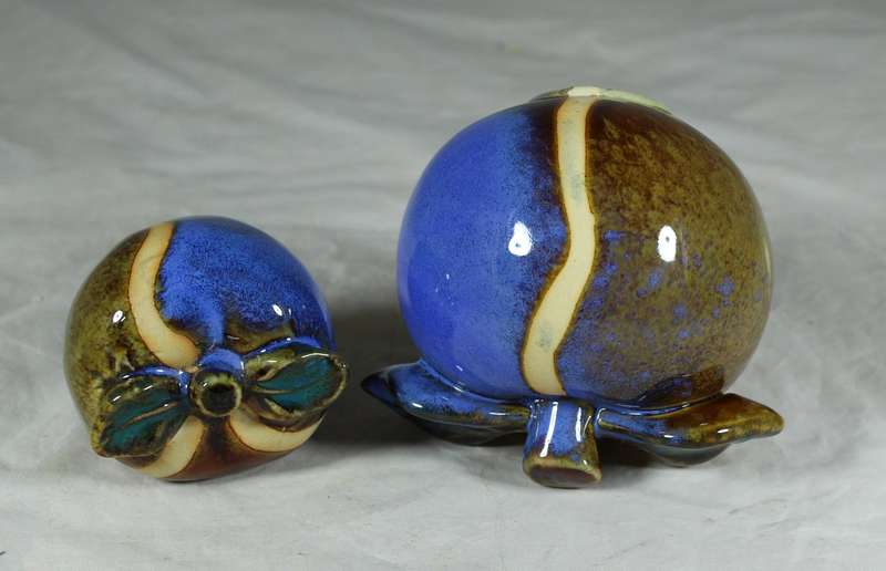 Pair of glazed hand painted ceramic apples