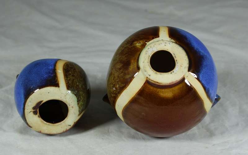 Pair of glazed hand painted ceramic apples