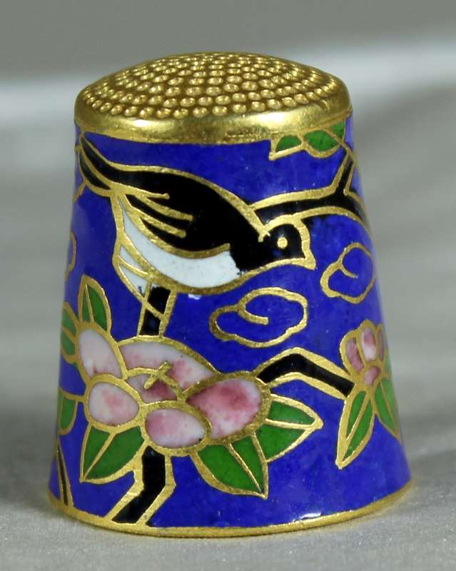 Cloisonne thimble - bird on branches