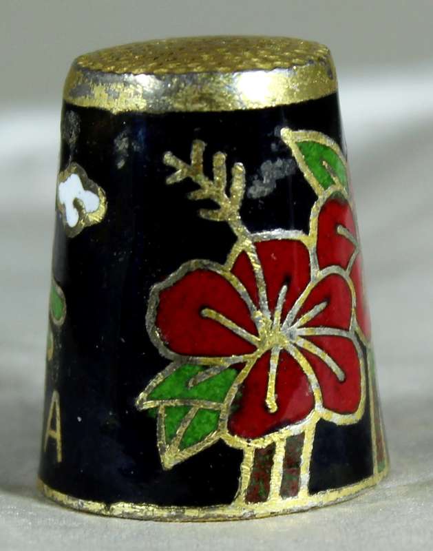Cloisonne thimble - Malaysia with butterfly & flowers