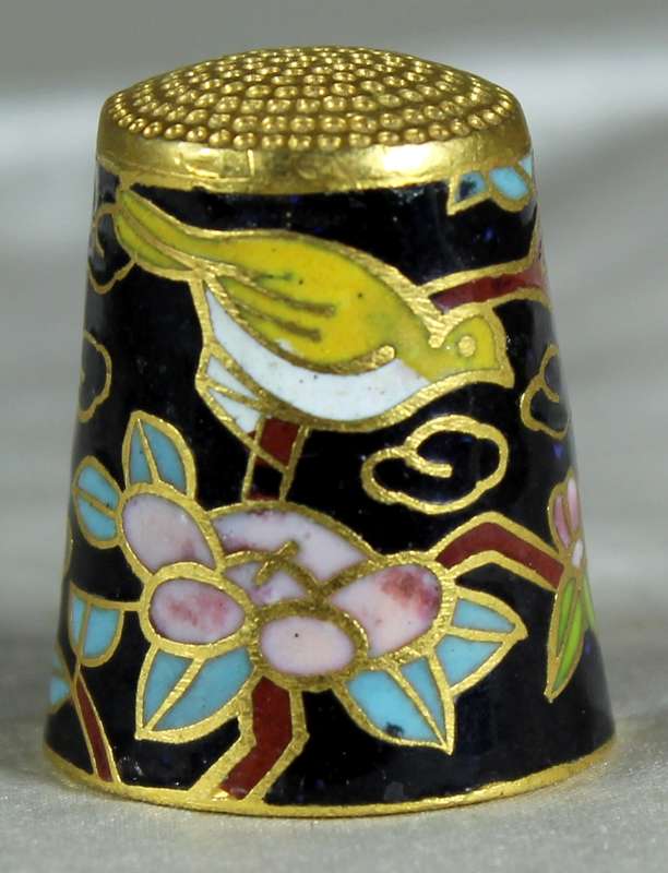 Cloisonne thimble - bird on nest