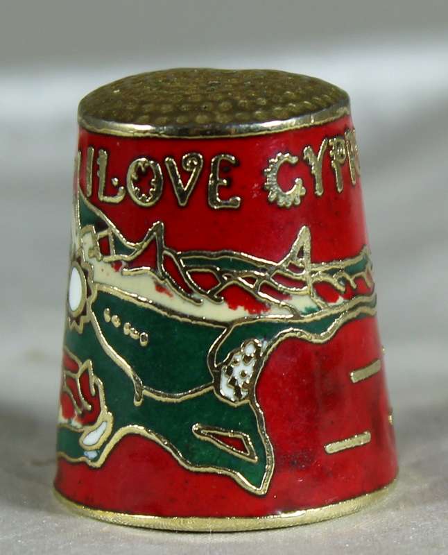 Cloisonne thimble - i love Cyprus