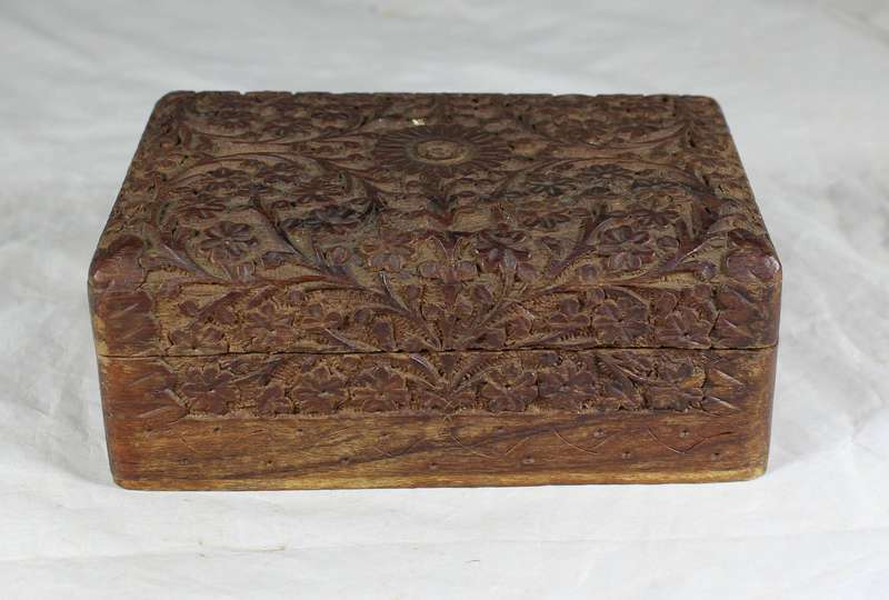 Small carved wood jewelry box