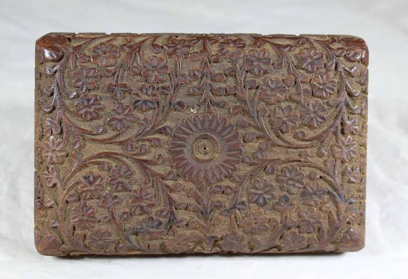 Small carved wood jewelry box