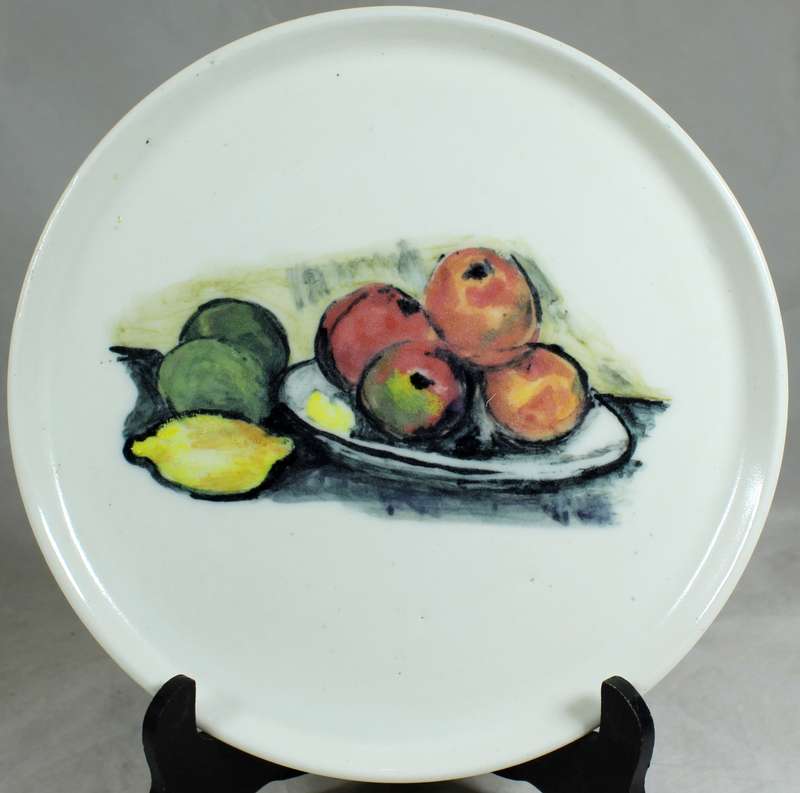 Hand made & painted display plate - still life titled reverse 'Nach Cezanne'