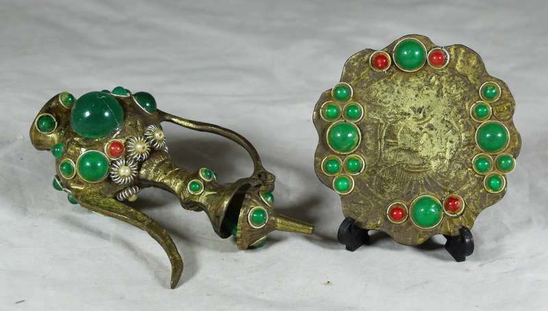 Small brass Arabic / Moroccan teapot on a tray