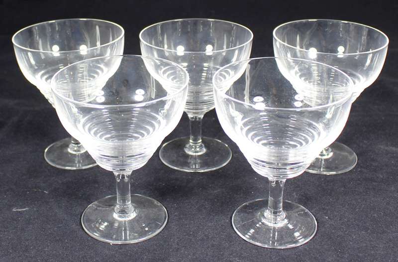 Set of five ribbed Stuart crystal glasses