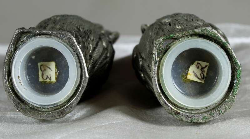 Pair of metal owl salt & pepper shakers