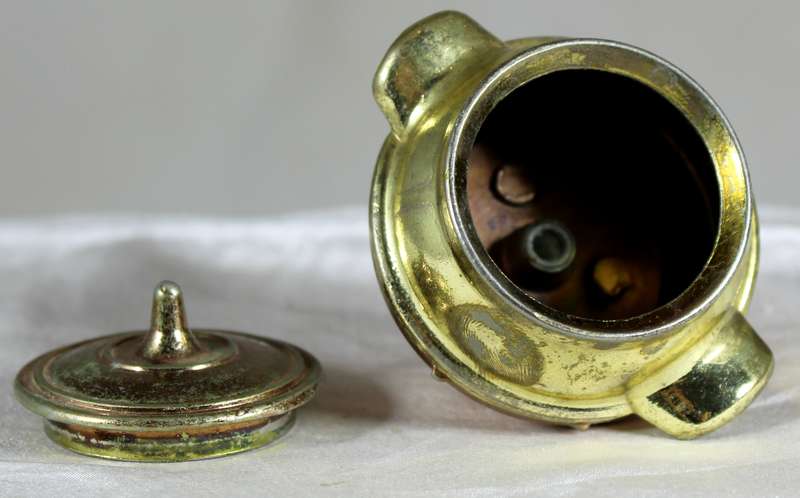 Miniature brass lidded pot