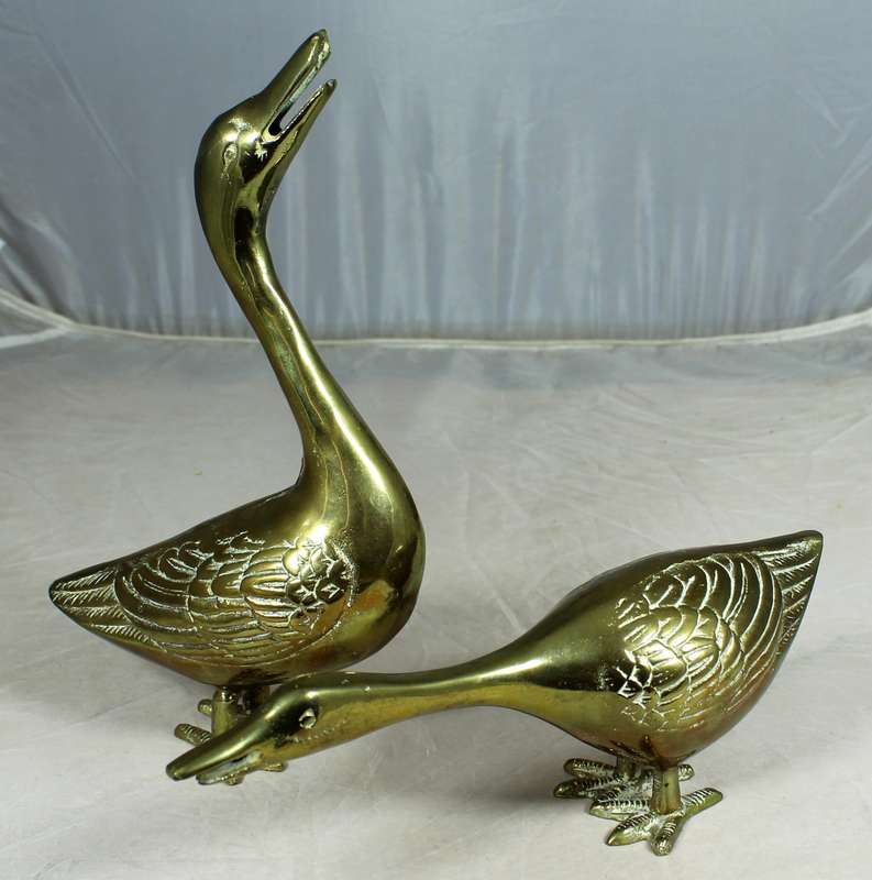 Vintage brass pair of geese