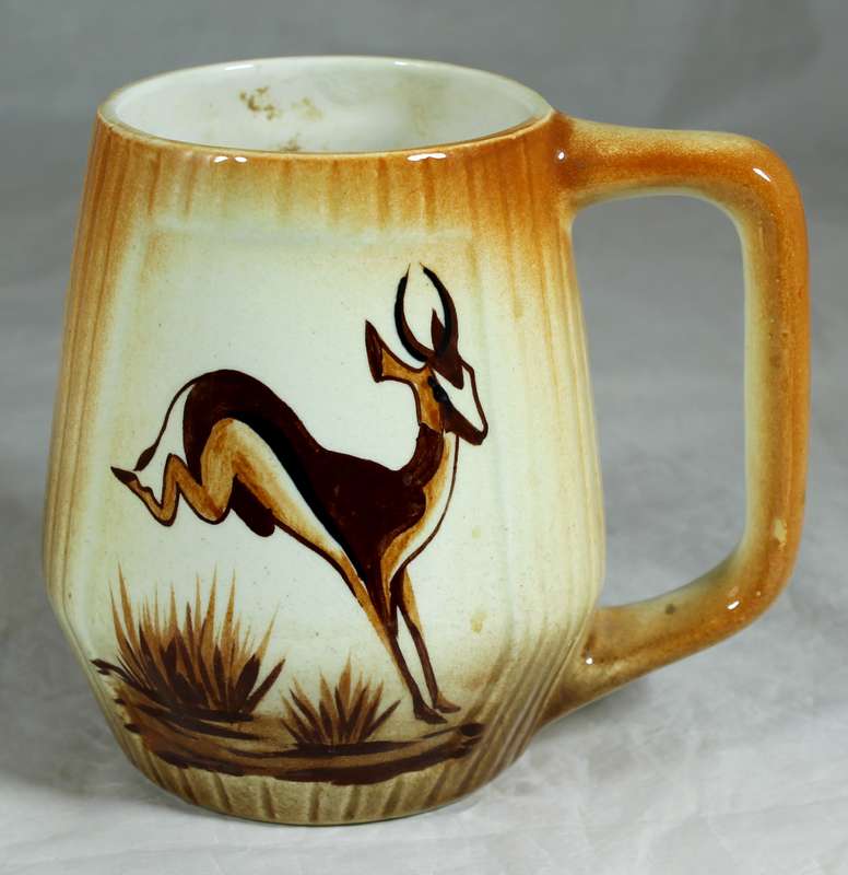 B.E.P hand painted mug with springbuck and warrior