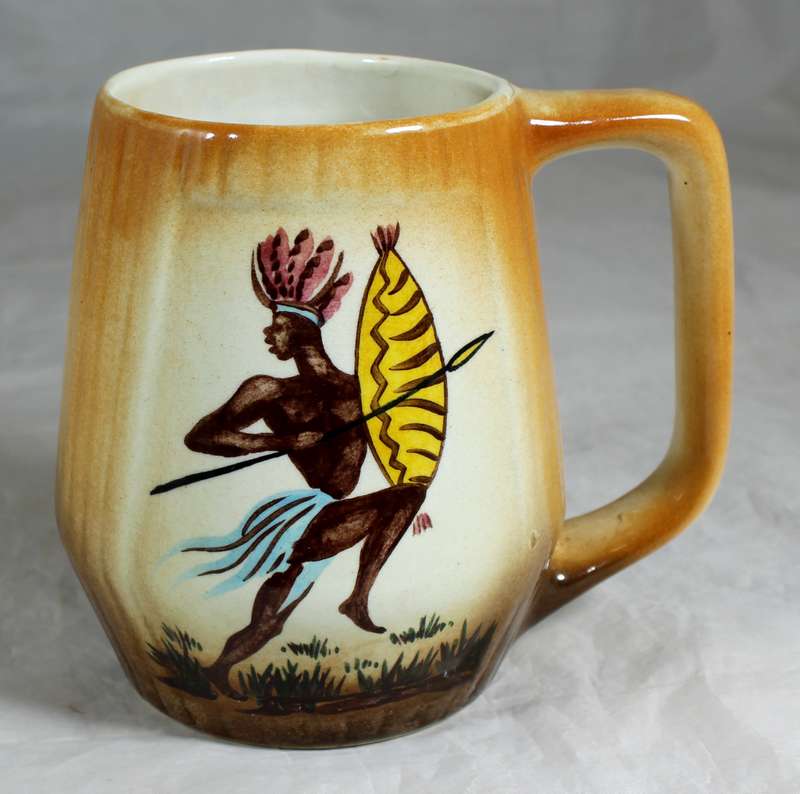 B.E.P hand painted mug with warrior & huts