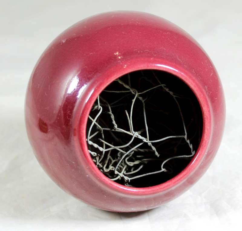 Small burgundy vase with frog
