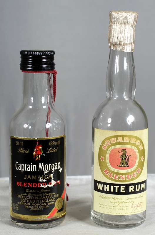 Empty liquor bottles - Pair of Captain Morgan & Squadron rum
