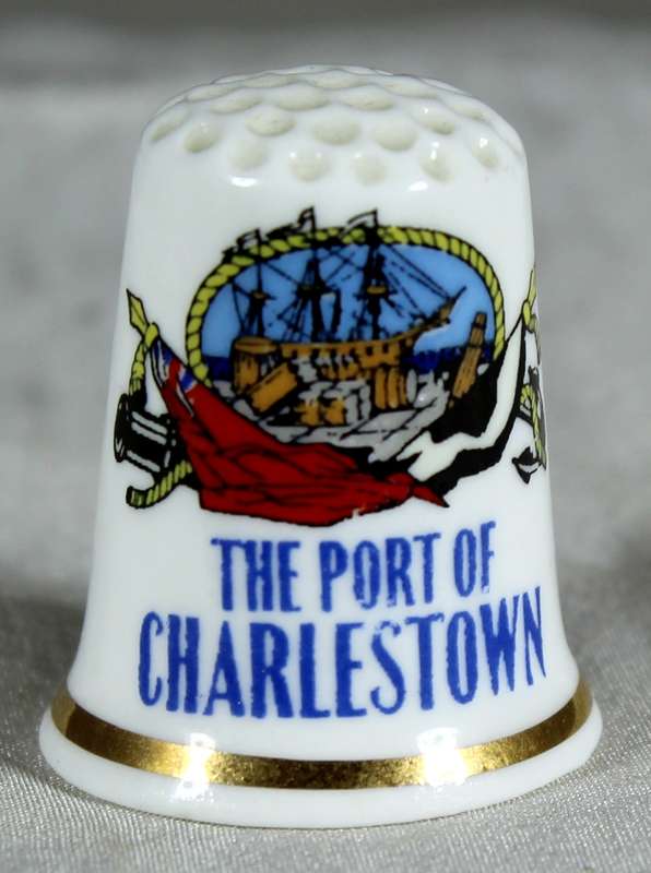 Bone China thimble - the port of Charlestown - Plymouth Devon