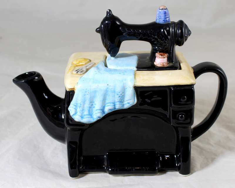 Porcelain character tea pot - vintage sewing machine