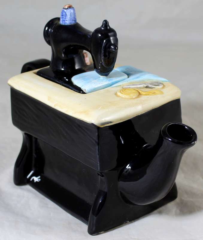 Porcelain character tea pot - vintage sewing machine