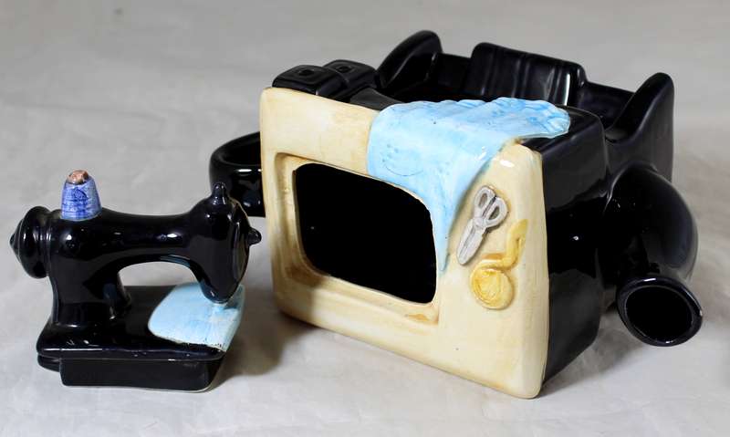 Porcelain character tea pot - vintage sewing machine