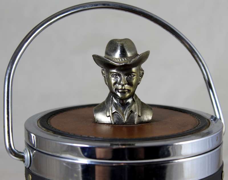 Metal cowboy with leather feel covered ice bucket