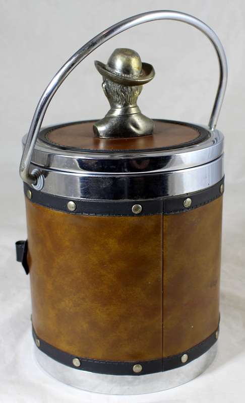 Metal cowboy with leather feel covered ice bucket
