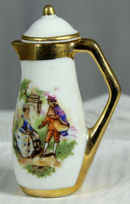 Miniature Limoges - Victorian themed lidded pitcher