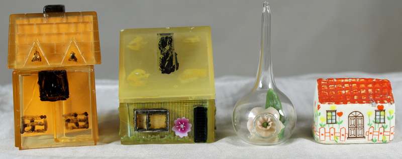 Miniature trio of houses plus glass holder