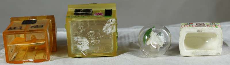Miniature trio of houses plus glass holder