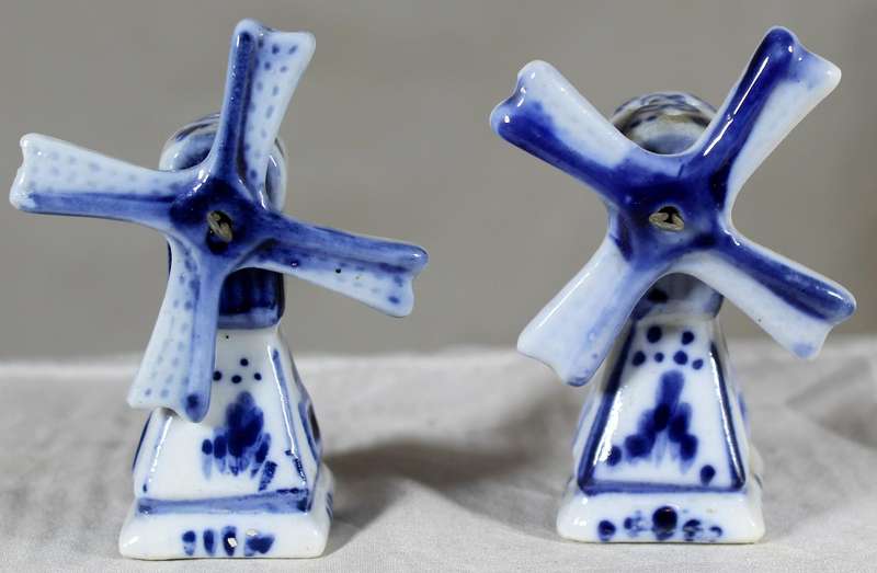 Small Dutch blue & white windmill salt & pepper shakers