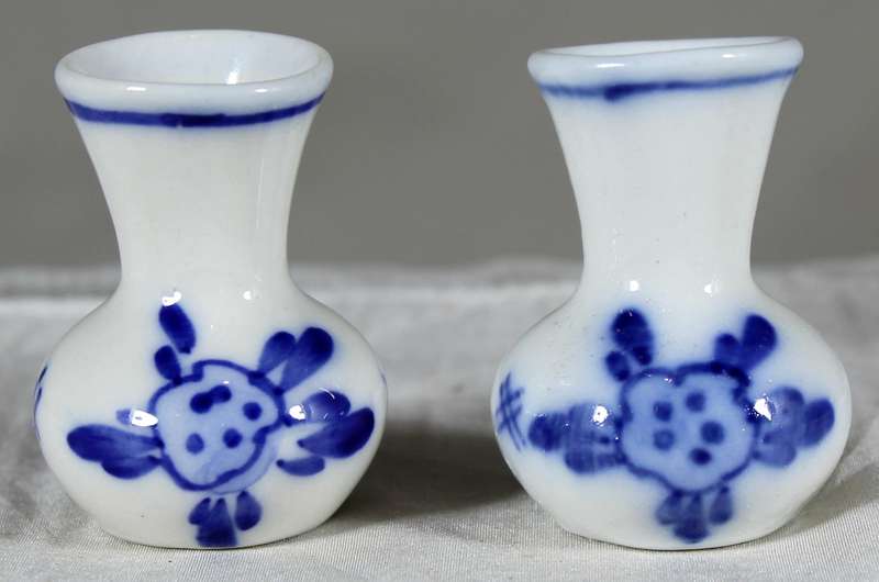 Pair of miniature blue & white vases