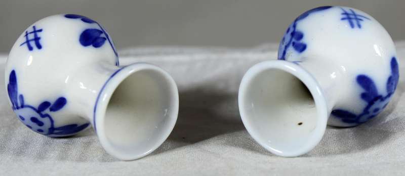 Pair of miniature blue & white vases