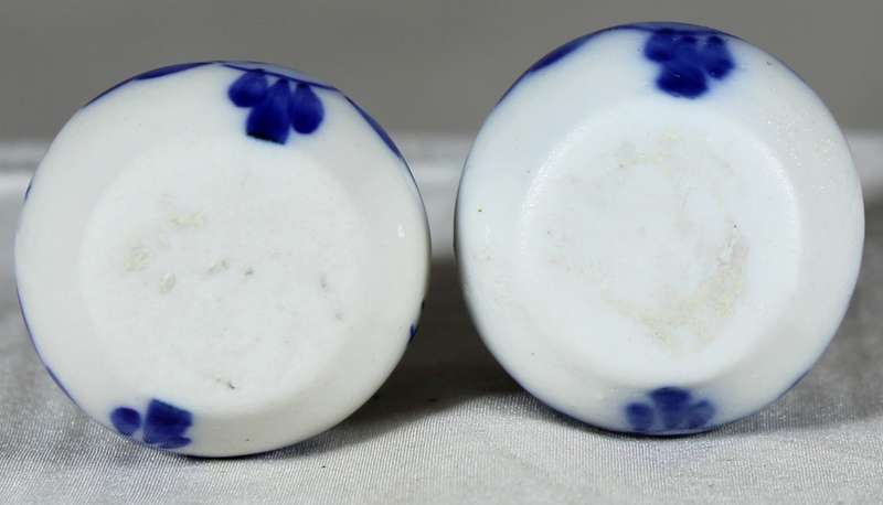 Pair of miniature blue & white vases