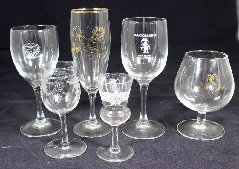 Set of six engraved glasses