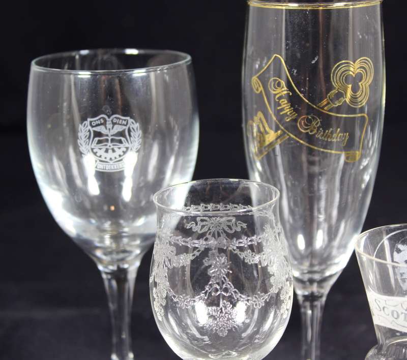 Set of six engraved glasses