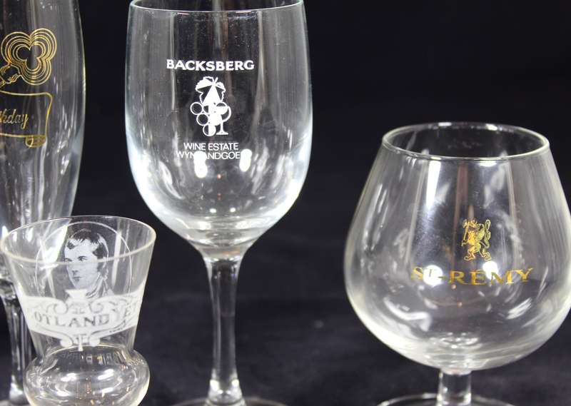 Set of six engraved glasses