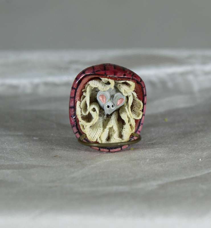 Mini miniature mouse in a stroller, by Fay