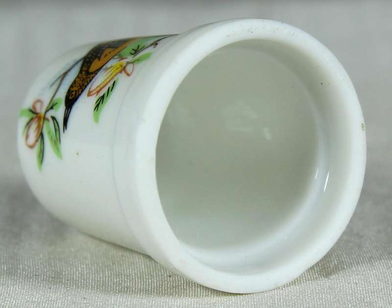 Bone China thimble - Orange bird on branch