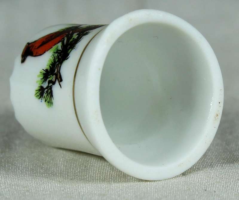 Bone China thimble -Red bird on a branch