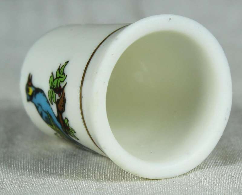 Bone China thimble - blue bird on branch
