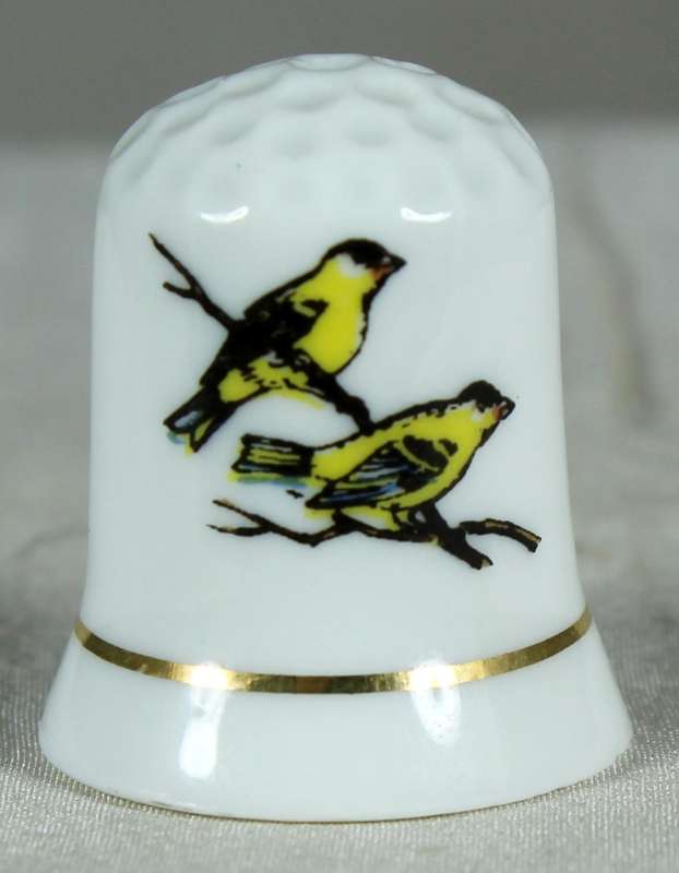 Bone China thimble - yellow birds on a branch