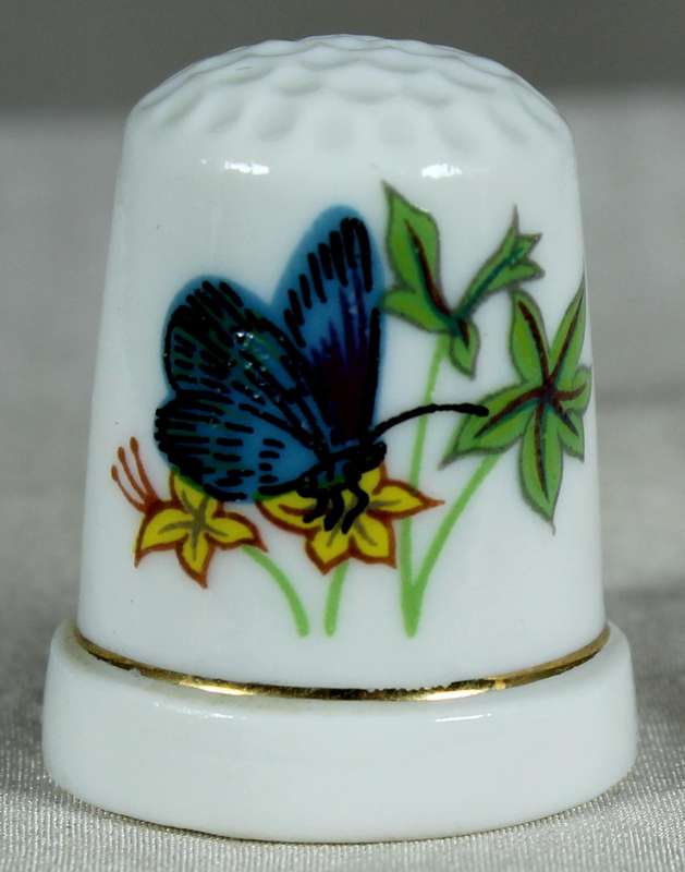 Bone China thimble - blue butterfly