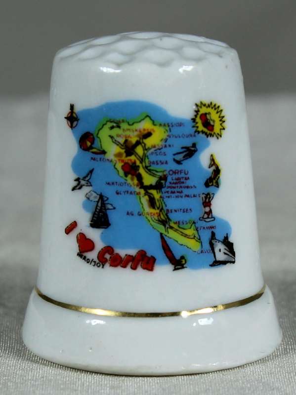 Bone China thimble - I love Corfu