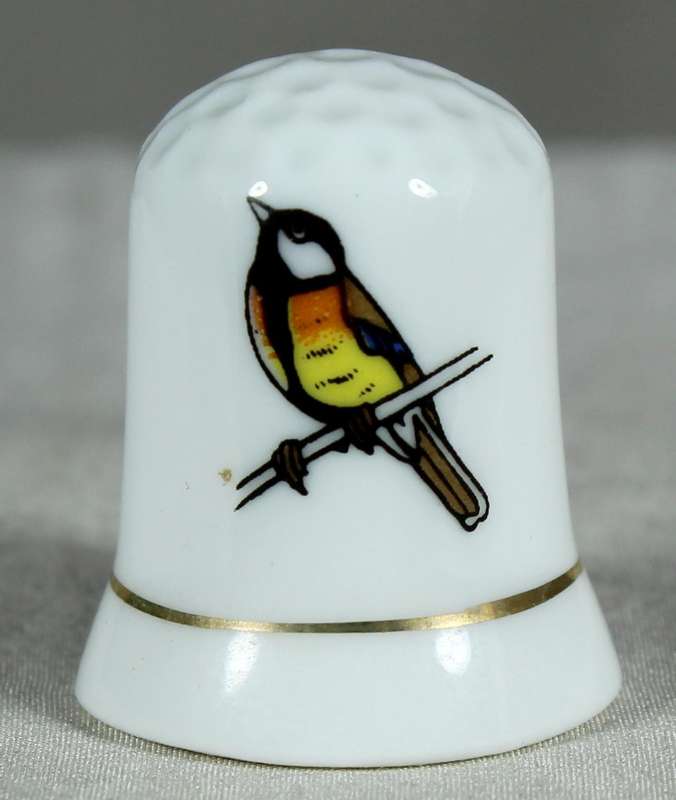 Bone China thimble - yellow/orange bird on branch