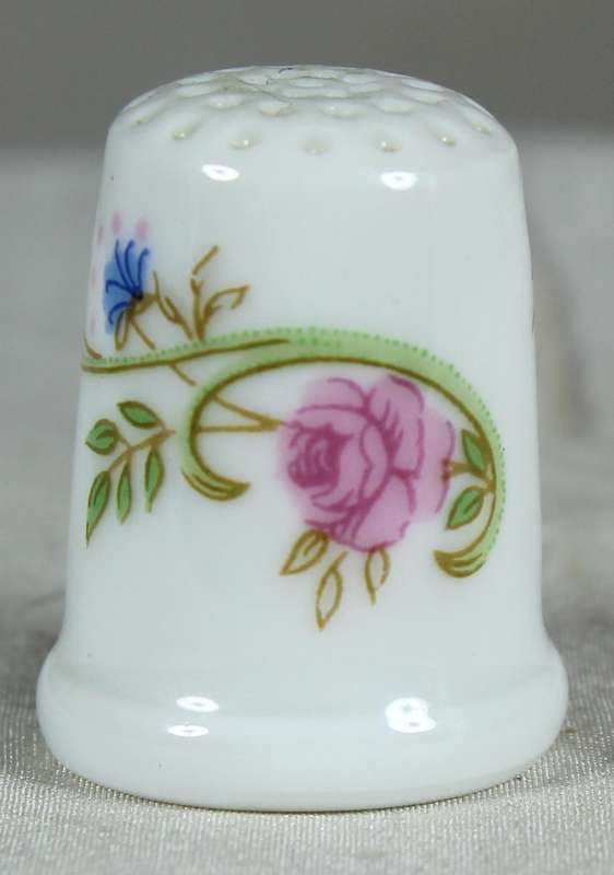 Bone China thimble - pink & blue flowers