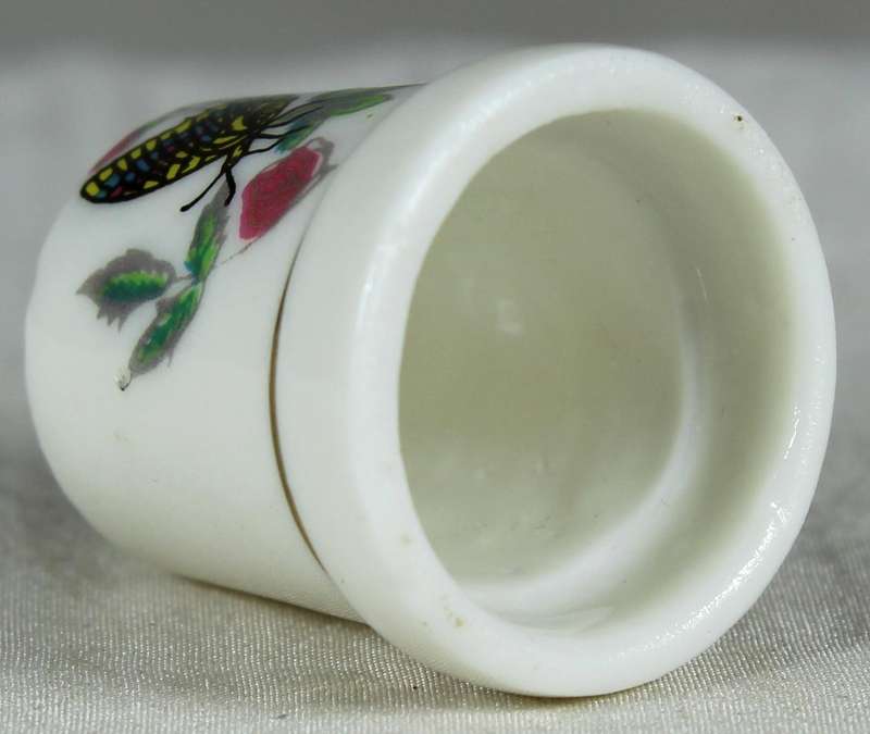 Bone China thimble - butterfly on pink flower