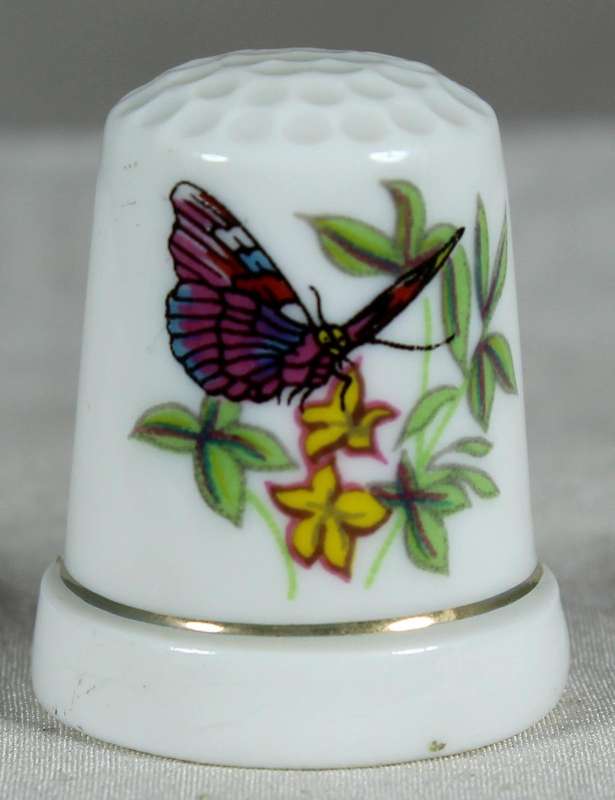 Bone China thimble - purple butterfly