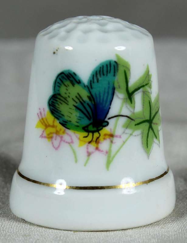 Bone China thimble - green butterfly